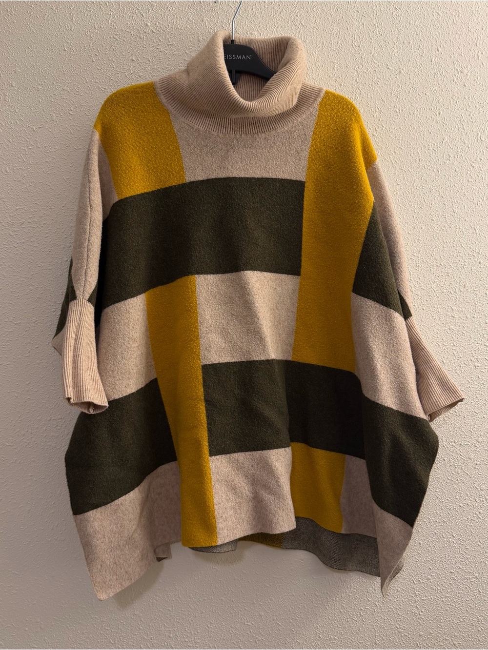 Turtleneck Colorblock Oversized Sweater - Beige, Olive & Mustard